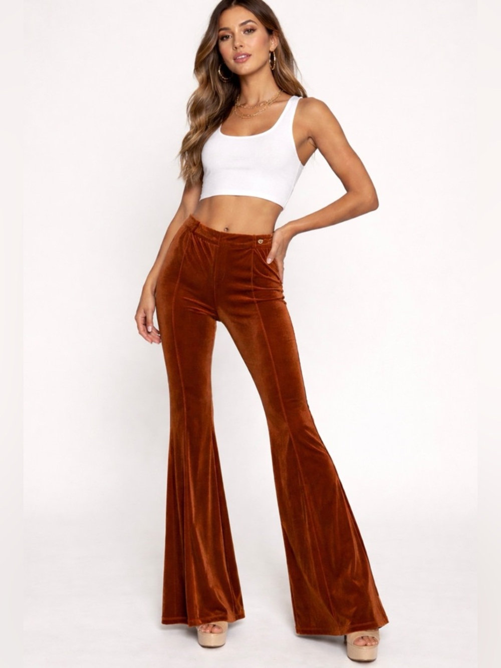 Princess Polly Women’s Velvet Pants Rust Orange Flare Size US 10